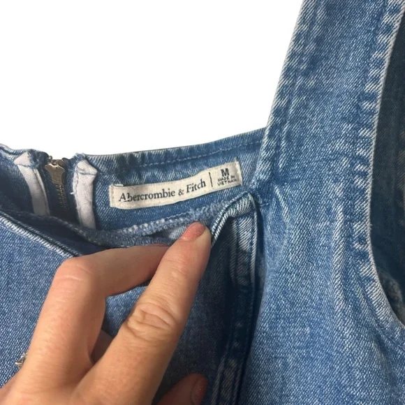 Abercrombie Denim Column Midi Dress size medium Jean sleeveless square neck - Picture 4 of 9